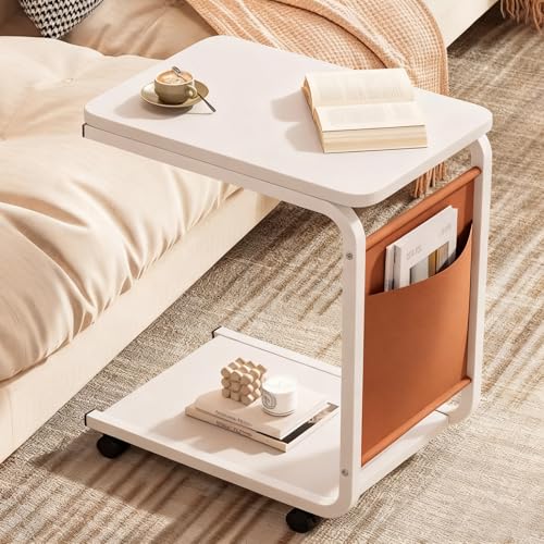 Laptop-Tisch mit Rollen, Perfekte Ergonomie, Pflegebett Beistelltisch, Vielseitig Platzsparend, Gestell aus Metall, für Sofa, Bett oder Büro, Kleiner Schreibtisch(White,45 * 30 * 65cm/17 * 11 * 25in) von PAKMEZ