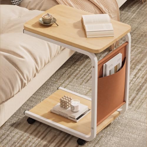 Laptop-Tisch mit Rollen, Perfekte Ergonomie, Pflegebett Beistelltisch, Vielseitig Platzsparend, Gestell aus Metall, für Sofa, Bett oder Büro, Kleiner Schreibtisch(Wood,45 * 30 * 65cm/17 * 11 * 25in) von PAKMEZ