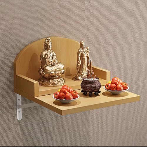 PAKMEZ 2-Stufiger Altartisch, Kleiner Buddhistischer Schrein-Altartisch für den Haushalt, Buddha-Statuenständer zur Wandmontage, FüR Gebete, Wahrsagung, Anbetung(Wood,26 * 30 * 21cm/10 * 11 * 8in) von PAKMEZ