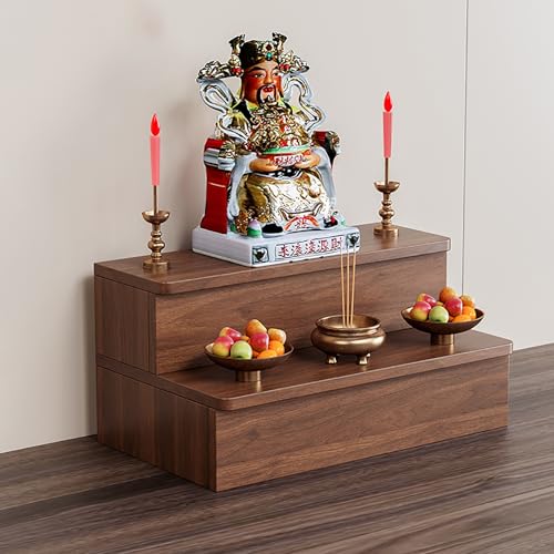 PAKMEZ 2-stufiger Altartisch Holz, Lucky Fortune Buddha-Altarschrank, Anbetungssockel, Chinesischer Stil Altar Table Für Gebete Weissagung Anbetung(90 * 34 * 30cm/35 * 13 * 11in) von PAKMEZ