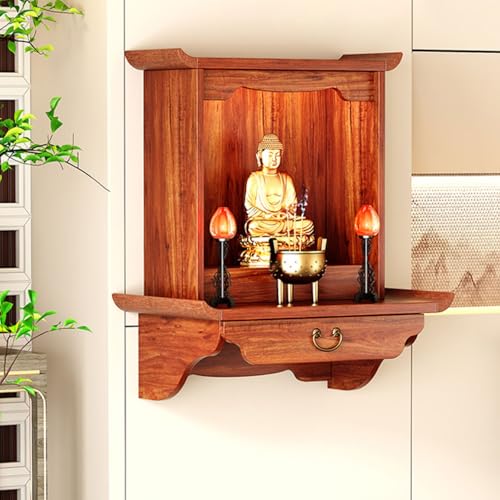 PAKMEZ Altartisch aus Holz Schrein Altar, Kleiner Buddhistischer Schrein-Altartisch für den Haushalt mit einziehbarer Zugplatte, Für Gebete, Wahrsagerei, Anbetung(68 * 40 * 68cm/68 * 15 * 26in) von PAKMEZ