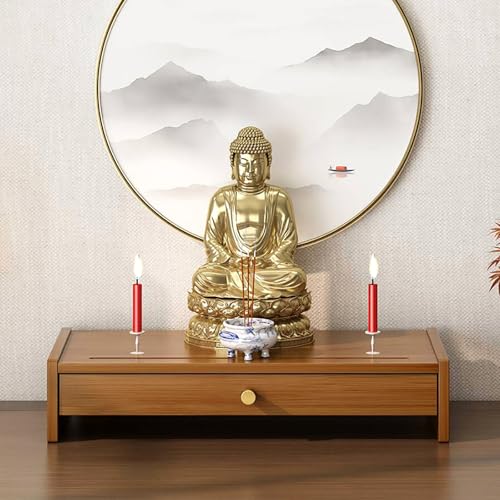 PAKMEZ Bambus Meditationstisch für Altarschrank, Kleiner buddhistischer Schrein-Altartisch für den Haushalt, Puja Tisch mit Schublade, für Gebete, Wahrsagerei, Anbetung(Brown) von PAKMEZ