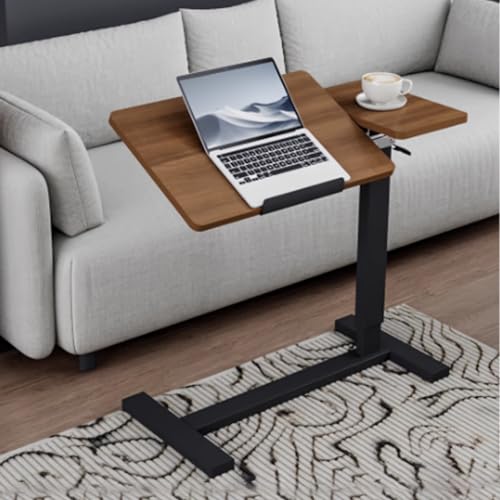 PAKMEZ Beistelltisch C Form Höhenverstellbar, Kleiner Laptoptisch, mit Metallrahmen, it Luftdruckstange Pflegetisch, Schreibtisch für Büro Homeoffice(Brown) von PAKMEZ
