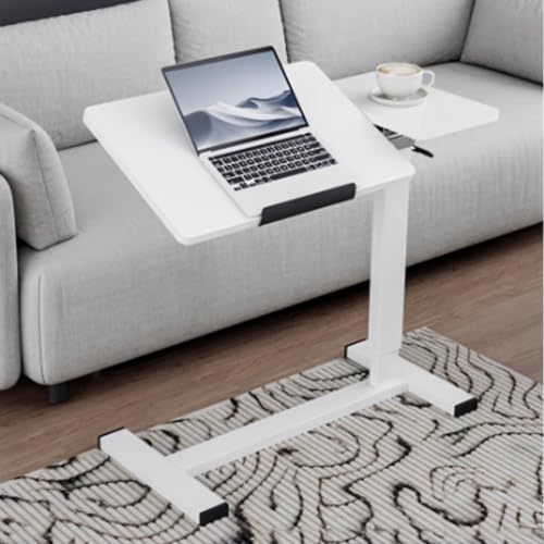 PAKMEZ Beistelltisch C Form Höhenverstellbar, Kleiner Laptoptisch, mit Metallrahmen, it Luftdruckstange Pflegetisch, Schreibtisch für Büro Homeoffice(White) von PAKMEZ