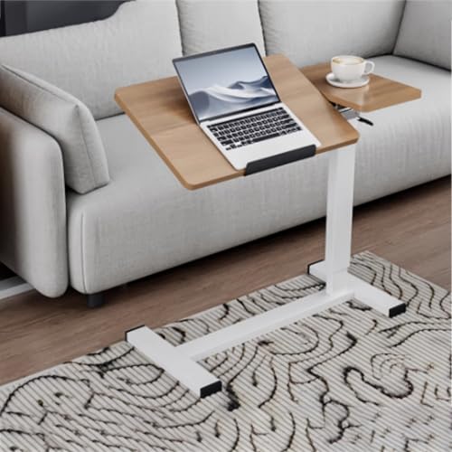 PAKMEZ Beistelltisch C Form Höhenverstellbar, Kleiner Laptoptisch, mit Metallrahmen, it Luftdruckstange Pflegetisch, Schreibtisch für Büro Homeoffice(Wood) von PAKMEZ