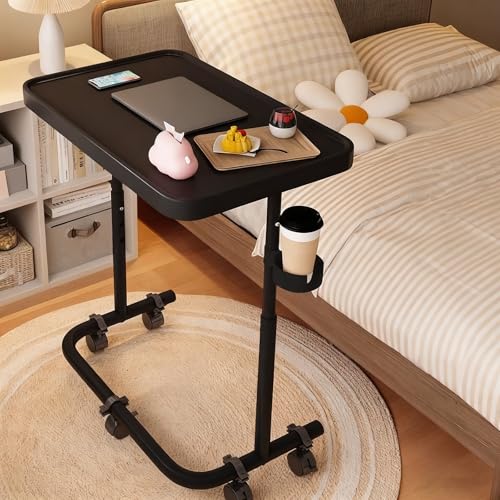 PAKMEZ Beistelltisch C Form Höhenverstellbar mit Rollen, Pflegetisch mit Schallwand Metallrahmen, Vielseitig Platzsparend, für Home-Office, Arbeiten im Sitzen Stehen(Black) von PAKMEZ