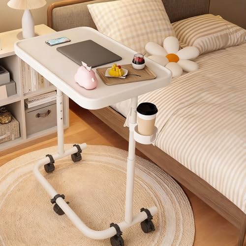 PAKMEZ Beistelltisch C Form Höhenverstellbar mit Rollen, Pflegetisch mit Schallwand Metallrahmen, Vielseitig Platzsparend, für Home-Office, Arbeiten im Sitzen Stehen(White) von PAKMEZ