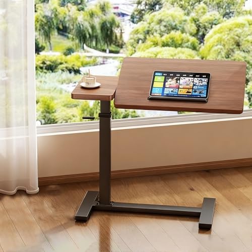 PAKMEZ Beistelltisch C Form Höhenverstellbar mit Rollen, Pflegetisch mit Schallwand Metallrahmen, Vielseitig Platzsparend, für Schlafzimmer, Krankenhaus(Brown) von PAKMEZ