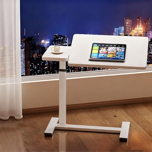 PAKMEZ Beistelltisch C Form Höhenverstellbar mit Rollen, Pflegetisch mit Schallwand Metallrahmen, Vielseitig Platzsparend, für Schlafzimmer, Krankenhaus(White) von PAKMEZ