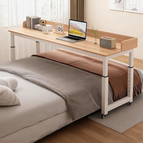 PAKMEZ Computertisch Höhenverstellbar mit Rollen, Pflegetisch mit Schallwand Metallrahmen, Vielseitig Platzsparend, für Home-Office, Arbeiten im Sitzen(Wood,150 * 40cm/59 * 15in) von PAKMEZ