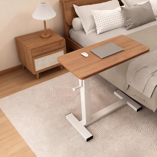 PAKMEZ Höhenverstellbarer Beistelltisch mit 4 Rollen, Gestell aus Metall, Vielseitig Platzsparend, Tragbarer Betttisch für Büro Arbeitszimmer Zuhause(Brown,60 * 40cm/23 * 15in) von PAKMEZ