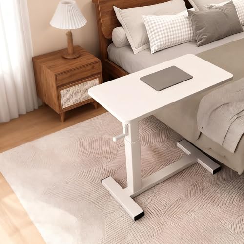 PAKMEZ Höhenverstellbarer Beistelltisch mit 4 Rollen, Gestell aus Metall, Vielseitig Platzsparend, Tragbarer Betttisch für Büro Arbeitszimmer Zuhause(White,60 * 40cm/23 * 15in) von PAKMEZ