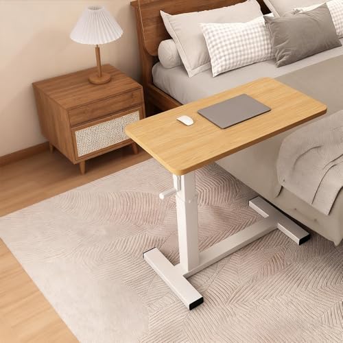 PAKMEZ Höhenverstellbarer Beistelltisch mit 4 Rollen, Gestell aus Metall, Vielseitig Platzsparend, Tragbarer Betttisch für Büro Arbeitszimmer Zuhause(Wood,60 * 40cm/23 * 15in) von PAKMEZ