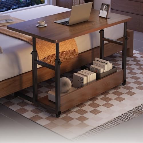 PAKMEZ Höhenverstellbarer Beistelltisch mit 4 Rollen, Pflegetisch mit Schallwand Metallrahmen, Vielseitig Platzsparend, für Home-Office, Arbeiten im Sitzen Stehen(Brown) von PAKMEZ