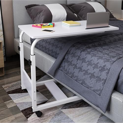 PAKMEZ Höhenverstellbarer Beistelltisch mit 4 Rollen, Pflegetisch mit Schallwand Metallrahmen, mit Luftdruckstange, für Home-Office, Arbeiten im Sitzen Stehen(White,80 * 50cm/31 * 19in) von PAKMEZ