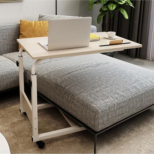 PAKMEZ Höhenverstellbarer Beistelltisch mit 4 Rollen, Pflegetisch mit Schallwand Metallrahmen, mit Luftdruckstange, für Home-Office, Arbeiten im Sitzen Stehen(Wood,80 * 50cm/31 * 19in) von PAKMEZ