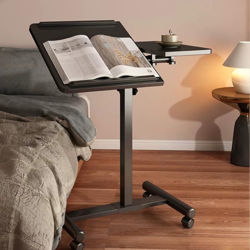 PAKMEZ Höhenverstellbarer Beistelltisch mit 4 Rollen, Vielseitig Platzsparend, pflegebett beistelltisch, für Home-Office, Arbeiten im Sitzen Stehen(Black) von PAKMEZ