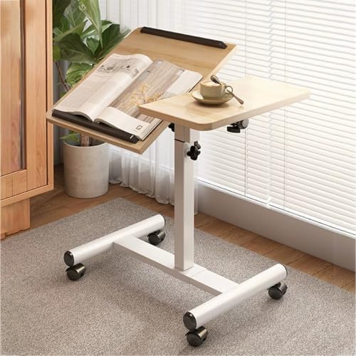 PAKMEZ Höhenverstellbarer Beistelltisch mit 4 Rollen, Vielseitig Platzsparend, pflegebett beistelltisch, für Home-Office, Arbeiten im Sitzen Stehen(Wood) von PAKMEZ