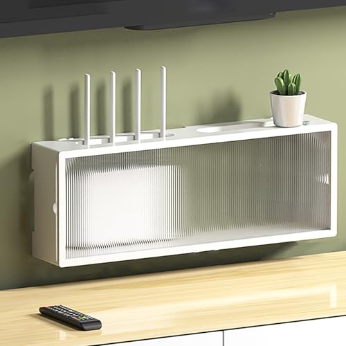 PAKMEZ Home Router Aufbewahrungsbox Wand, Etagere Pour Decodeur, Steckdosenleisten-Schutzabdeckung, Dekoratives Regal Mit Einzelner Tür für Wohnzimmer(White,55 * 10 * 20cm/21 * 4 * 8in) von PAKMEZ