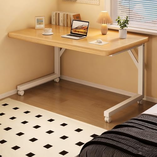 PAKMEZ Laptoptisch Adjustierbarer Beistelltisch Mit Rollen, Pflegetisch mit Schallwand Metallrahmen, Tragbarer Betttisch für Büro Arbeitszimmer Zuhause(Wood,80 * 40 * 77cm/31 * 15 * 30in) von PAKMEZ