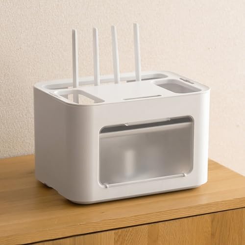 PAKMEZ Router Aufbewahrungsbox, TV Kabel Verstecken Box, Kleine WLAN-Boxen für zu Hause, Steckdosenleisten-Schutzabdeckung, Kabel Management Regal Weiß(30 * 21 * 20cm/12 * 8 * 7in) von PAKMEZ