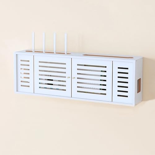 PAKMEZ Router Aufbewahrungsbox Wand aus Holz, Router-Modem-Wandhalterung, Kabel Management Box, Regal Wird Verwendet um und Kabelsalat zu Verstecken(White) von PAKMEZ
