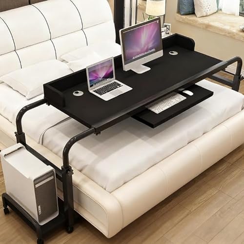 PAKMEZ Überbetttisch mit Rollen, Betttisch mit Verstellbarer Höhe et Länge, Pflegetisch mit Schallwand et Metallrahmen, für Home-Office, Arbeiten im Sitzen et Stehen(Black) von PAKMEZ