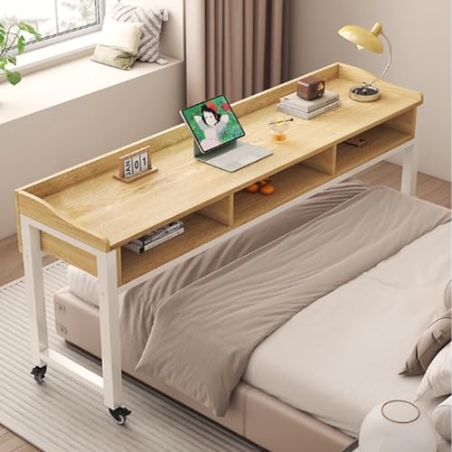 PAKMEZ Überbetttisch mit Rollen, Mobiler Schreibtisch mit Schubladen, Pflegetisch mit Schallwand Metallrahmen, für Home-Office, Arbeiten im Sitzen Stehen(Wood,120 * 40 * 85cm/47 * 15 * 33in) von PAKMEZ