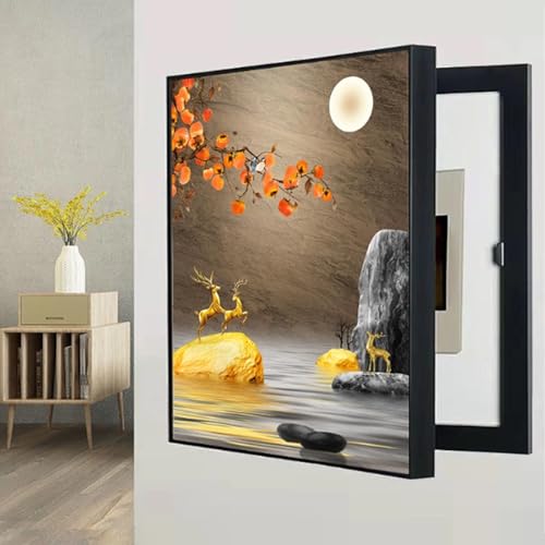 Sicherungskasten Abdeckung, Kreativ Flip-Cover Dekoratives Bild, Einfach zu Installierende, Dauerhafte Wandabdeckung, Für Büro Esszimmer Heimdekoration(Black 4,50 * 70cm/19 * 27in) von PAKMEZ