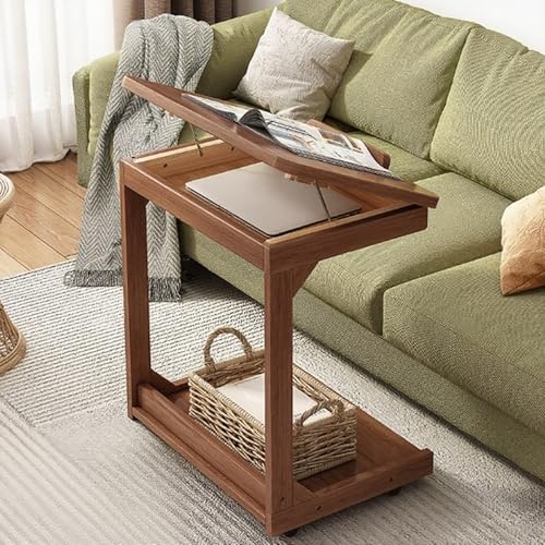 Überbetttisch Mit Rollen, Mobiler Schreibtisch Mit Schubladen, Vielseitig Platzsparend, Für Sofa, Bett oder Büro, Kleiner Schreibtisch, für Home-Office, Arbeiten im Sitzen(Brown,60*40*63cm/23*15*24in) von PAKMEZ