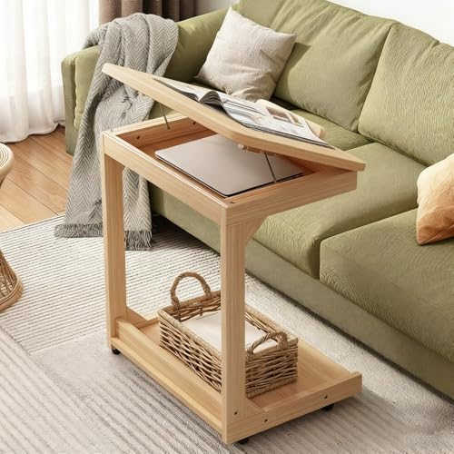 Überbetttisch Mit Rollen, Mobiler Schreibtisch Mit Schubladen, Vielseitig Platzsparend, Für Sofa, Bett oder Büro, Kleiner Schreibtisch, für Home-Office, Arbeiten im Sitzen(Wood,80*40*63cm/31*15*24in) von PAKMEZ