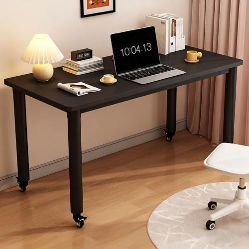 Überbetttisch mit Rollen, Pflegetisch mit Metallrahmen, Mit 4 Versteckten Rollen, für Sofa, Bett oder Büro, Kleiner Schreibtisch, für Home-Office, Arbeiten im Sitzen(Black,120*40*74cm/47*15*29in) von PAKMEZ
