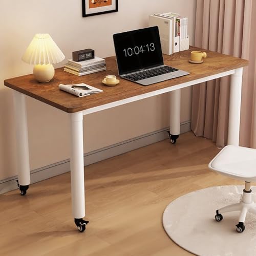 Überbetttisch mit Rollen, Pflegetisch mit Metallrahmen, Mit 4 Versteckten Rollen, für Sofa, Bett oder Büro, Kleiner Schreibtisch, für Home-Office, Arbeiten im Sitzen(Brown,100*50*74cm/39*19*29in) von PAKMEZ