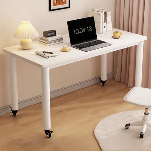 Überbetttisch mit Rollen, Pflegetisch mit Metallrahmen, Mit 4 Versteckten Rollen, für Sofa, Bett oder Büro, Kleiner Schreibtisch, für Home-Office, Arbeiten im Sitzen(White,100*50*74cm/39*19*29in) von PAKMEZ