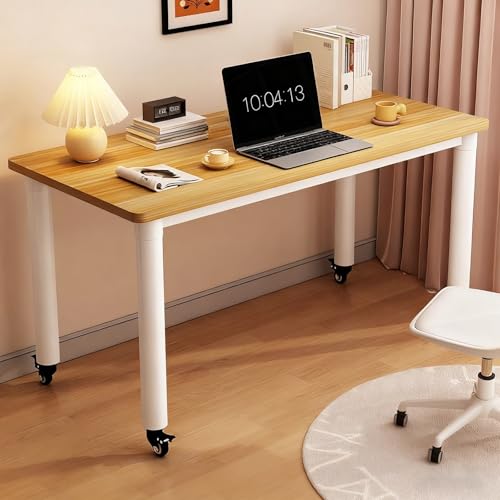 Überbetttisch mit Rollen, Pflegetisch mit Metallrahmen, Mit 4 Versteckten Rollen, für Sofa, Bett oder Büro, Kleiner Schreibtisch, für Home-Office, Arbeiten im Sitzen(Wood,120*40*74cm/47*15*29in) von PAKMEZ