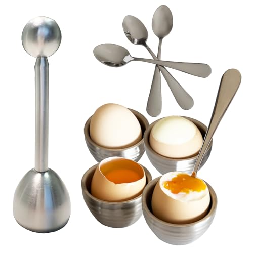 PALAKATE Eierbecher Set, 4 Eierbecher aus Edelstahl, 4 Eierlöffel, 1 Eieröffner, spülmaschinenfest von PALAKATE