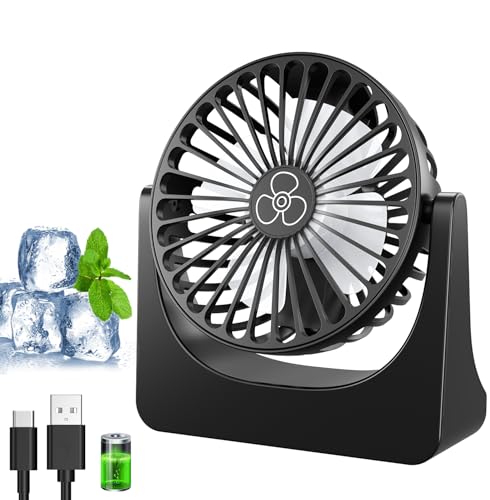 PALATALA Tischventilator, Mini Ventilator, USB Ventilator mit 3 Geschwindigkeiten und 360° Drehung, Wiederaufladbar, Tragbarer Kleiner Ventilator für Schlafzimmer Zuhause Büro Ventilator Leise von PALATALA