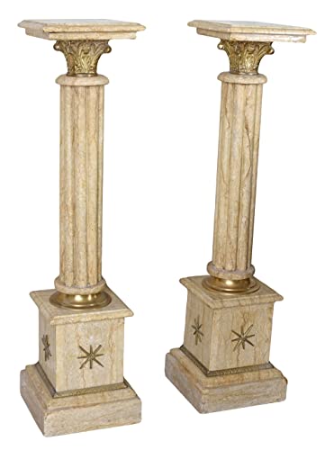 Marmorsäulen Set „Jardino Secreto“ 2er Set Barock Säulen 101 cm hoch Marmor mit Messingverzierungen Antik Reproduktion wetterfest frostfest Luxus Podest Dekosäulen für Büsten Figuren Skulpturen von PALAZZO INT