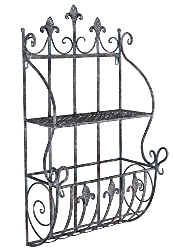 Badregal MAISON PROVENCE Wandregal Shabby Chic Vintage Regal mit Handtuchhalter 62 cm Metall Antik Wandboard Küche Badezimmer Landhausstil Regal Wandablage Flur Wand Deko Eisen Patina von PALAZZO INT