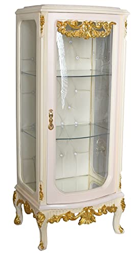 Barock Vitrine Antik Vitrinenschrank Glasvitrine Rokoko Regal 130 cm Weiss Gold Wohnraum bar049d Palazzo Exklusiv von PALAZZO INT