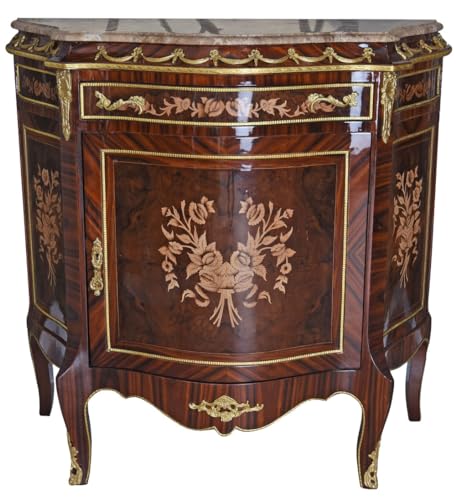 Barockschrank Holzschrank mit Marmorplatte Intarsien Kommode 100cm Nachtkommode cat842 Palazzo Exklusiv von PALAZZO INT