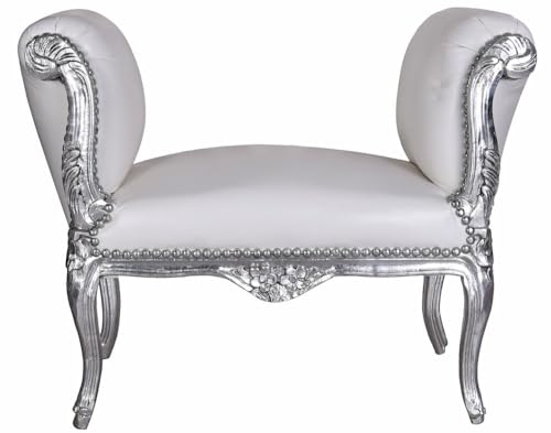 Barocksofa Sofa Leder Optik Weiss Sitzbank Barocker Hocker Silber Bank cat351e51 Palazzo Exklusiv von PALAZZO INT