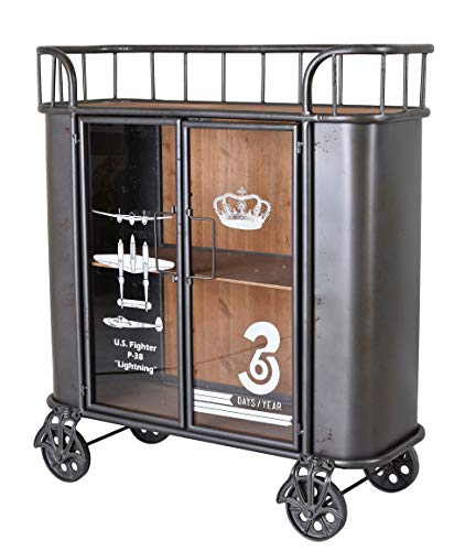 Barwagen „LOFT Studio“ – Industrial Servierwagen | Beistellwagen auf Rollen | Holz & Metall | 3 Ablagen & 2 Türen | Retro Küchenwagen lof056 Palazzo Exklusiv von PALAZZO INT