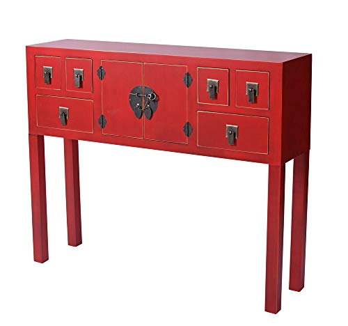 Chinesische Tischkonsole Shangri-LA Rot – Intensives Ming-Design, 2 Türen & 6 Schubladen, Holz/MDF, mya012 Palazzo Exklusiv von PALAZZO INT