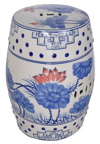 Chinesischer Hocker Keramik Sitzhocker Blaumalerei Lotus pin020 Palazzo Excluciv von PALAZZO INT