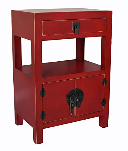 Chinesischer Nachtschrank Madame Wong Rot – Authentisches Ming-Design, 2 Türen & 1 Schublade, Holz/MDF, Exotische Nachtkommode mya021 Palazzo Exklusiv von PALAZZO INT