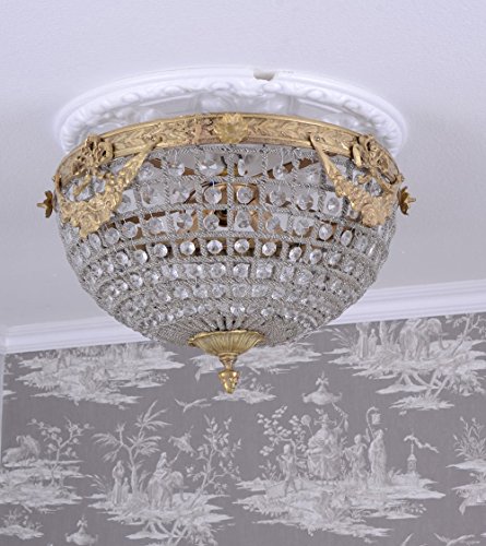 Deckenlüster „Château Monforte“ – Rokoko-Deckenleuchte mit Kristallbesatz & patiniertem Messingkorb, H25×Ø40 cm, cat129g Palazzo Exclusiv von PALAZZO INT