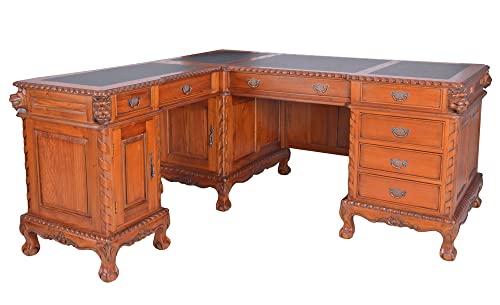 Englischer Schreibtisch XXL Eckschreibtisch Mahagoni Löwenköpfe mar085 Palazzo Exclusiv von PALAZZO INT