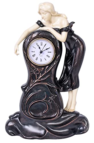 Figürliche Kaminuhr im Jugendstil Tischuhr Schwarz Frauenfigur Nymphe IS231 Palazzo Exklusiv von PALAZZO INT