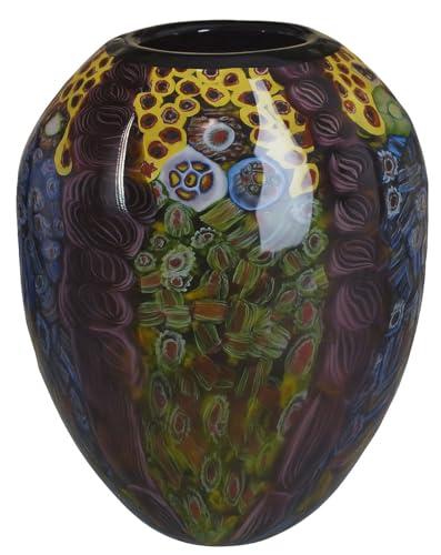 Gigantische Glasvase ISOLA DI Murano – Ovale Millefiori-Vase aus dickwandigem, handgeblasenem Murano-Glas, 37×27×10 cm, Unikat mit farbenfrohen Glasmosaiken von PALAZZO INT